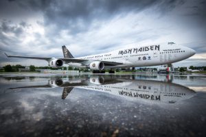 Zürich, Switzerland - June 01, 2016: The jumbo jet of British heavy-metal band Iron Maiden, Boeing 747-400, is parked at Zurich Airport.