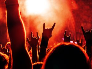 Hands with horns during a heavy metal concert.